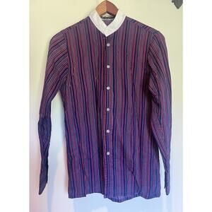 Vintage French band-collar button-down shirt